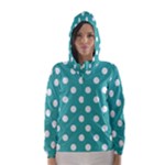 Polka Dots - White on Verdigris Hooded Wind Breaker (Women)