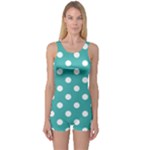 Polka Dots - White on Verdigris One Piece Boyleg Swimsuit