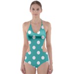 Polka Dots - White on Verdigris Cut-Out One Piece Swimsuit