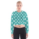 Polka Dots - White on Verdigris Women s Cropped Sweatshirt