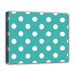 Polka Dots - White on Verdigris Deluxe Canvas 20  x 16  (Stretched)