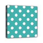 Polka Dots - White on Verdigris Mini Canvas 6  x 6  (Stretched)
