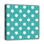 Polka Dots - White on Verdigris Mini Canvas 8  x 8  (Stretched)