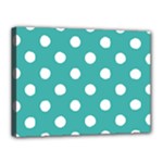 Polka Dots - White on Verdigris Canvas 16  x 12  (Stretched)