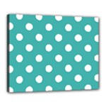 Polka Dots - White on Verdigris Canvas 20  x 16  (Stretched)