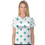 Polka Dots - Verdigris on White Women s V-Neck Sport Mesh Tee