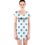 Polka Dots - Verdigris on White Short Sleeve Bodycon Dress
