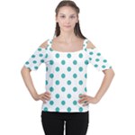 Polka Dots - Verdigris on White Women s Cutout Shoulder Tee