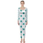 Polka Dots - Verdigris on White Long Sleeve Catsuit