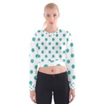 Polka Dots - Verdigris on White Women s Cropped Sweatshirt