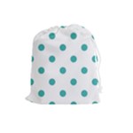 Polka Dots - Verdigris on White Drawstring Pouch (L)