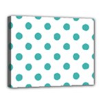 Polka Dots - Verdigris on White Canvas 14  x 11  (Stretched)