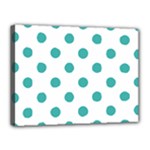 Polka Dots - Verdigris on White Canvas 16  x 12  (Stretched)