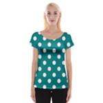 Polka Dots - White on Teal Women s Cap Sleeve Top