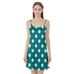 Polka Dots - White on Teal Satin Night Slip