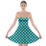 Polka Dots - White on Teal Strapless Bra Top Dress