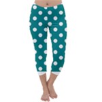 Polka Dots - White on Teal Capri Winter Leggings