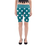 Polka Dots - White on Teal Yoga Cropped Leggings