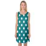 Polka Dots - White on Teal Sleeveless Satin Nightdress