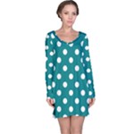 Polka Dots - White on Teal Long Sleeve Nightdress