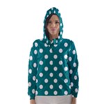 Polka Dots - White on Teal Hooded Wind Breaker (Women)