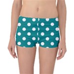 Polka Dots - White on Teal Reversible Boyleg Bikini Bottoms