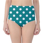 Polka Dots - White on Teal High-Waist Bikini Bottoms