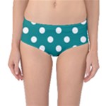 Polka Dots - White on Teal Mid-Waist Bikini Bottoms