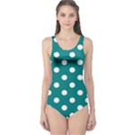Polka Dots - White on Teal One Piece Swimsuit