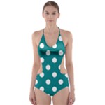 Polka Dots - White on Teal Cut-Out One Piece Swimsuit