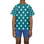 Polka Dots - White on Teal Kid s Short Sleeve Swimwear