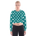 Polka Dots - White on Teal Women s Cropped Sweatshirt