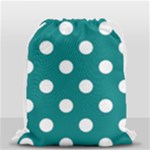 Polka Dots - White on Teal Drawstring Bag (Small)