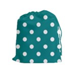 Polka Dots - White on Teal Drawstring Pouch (XL)