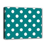 Polka Dots - White on Teal Deluxe Canvas 20  x 16  (Stretched)