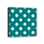 Polka Dots - White on Teal Mini Canvas 4  x 4  (Stretched)