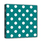 Polka Dots - White on Teal Mini Canvas 8  x 8  (Stretched)
