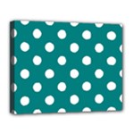 Polka Dots - White on Teal Canvas 14  x 11  (Stretched)