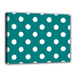 Polka Dots - White on Teal Canvas 16  x 12  (Stretched)