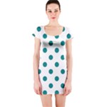 Polka Dots - Teal on White Short Sleeve Bodycon Dress