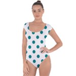 Polka Dots - Teal on White Short Sleeve Leotard (Ladies)
