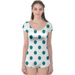Polka Dots - Teal on White Boyleg Leotard (Ladies)