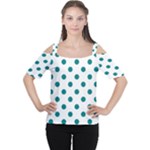 Polka Dots - Teal on White Women s Cutout Shoulder Tee
