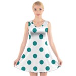 Polka Dots - Teal on White V-Neck Sleeveless Dress