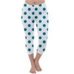 Polka Dots - Teal on White Capri Winter Leggings