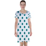 Polka Dots - Teal on White Short Sleeve Nightdress