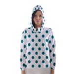 Polka Dots - Teal on White Hooded Wind Breaker (Women)
