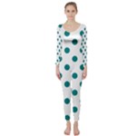Polka Dots - Teal on White Long Sleeve Catsuit
