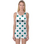 Polka Dots - Teal on White One Piece Boyleg Swimsuit