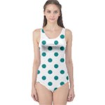 Polka Dots - Teal on White One Piece Swimsuit